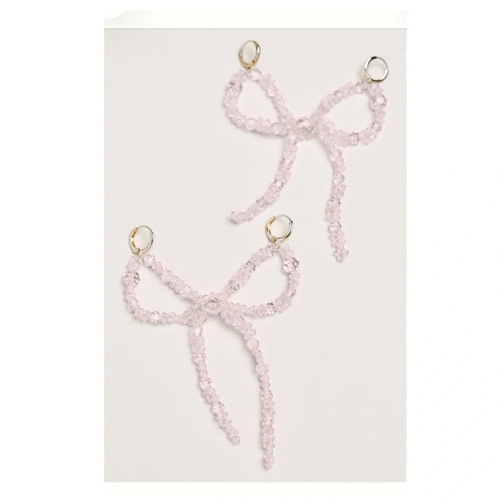 Anthropologie Pearl Pink Bow Shoe Charm Set Crystal Bow NWT - Picture 2 of 6